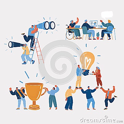 Vector illustration of people characters. Team, teamwork, Idea, winner, research, investigations, inclusion of people Vector Illustration