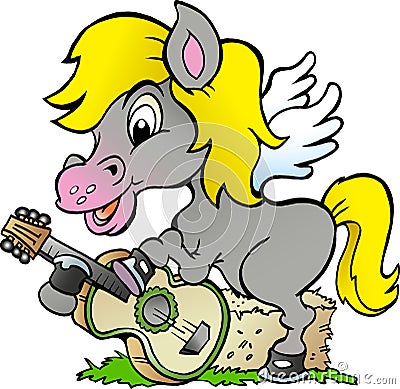 Cartoon Vector illustration of a Pony Hors there is playing on a guitar Vector Illustration