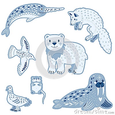 Cartoon vector illustration set of Arctic animals Vector Illustration