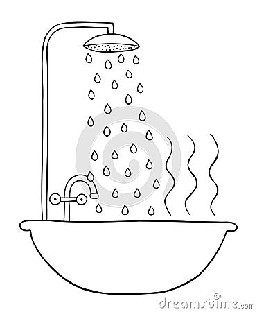 Cartoon vector illustration of shower, bathtub and hot water Vector Illustration