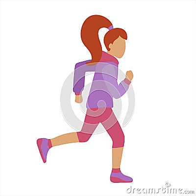 Cartoon vector illustration of Slim attractive sportswoman running on white background Vector Illustration