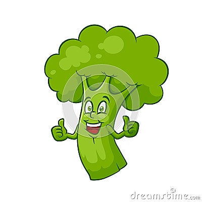Cartoon vector illustration stalk smiling broccoli thumb up Vector Illustration