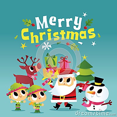Super Cute Merry Christmas Santa Party Vector Illustration