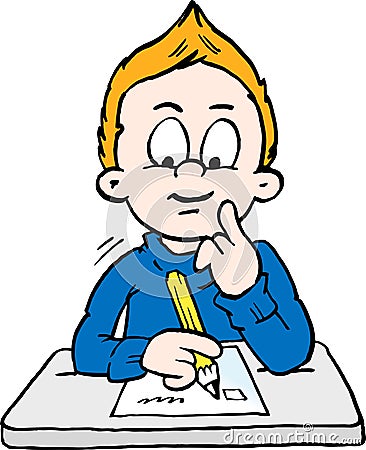 Cartoon Vector illustration of a thoughtful School Boy Vector Illustration