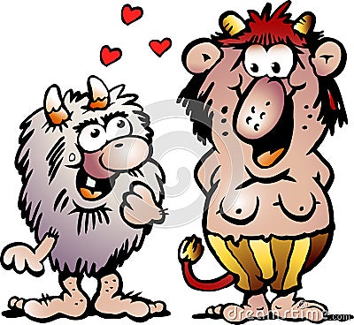 Cartoon Vector illustration of two funny goblins or troll Vector Illustration