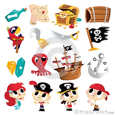 Super Cute Pirate Adventure Set Cartoon Illustration