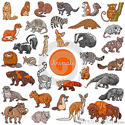 Wild mammals animal characters big set Vector Illustration