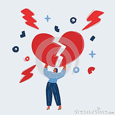 Vector illustration of woman tearing apart heart symbol Vector Illustration