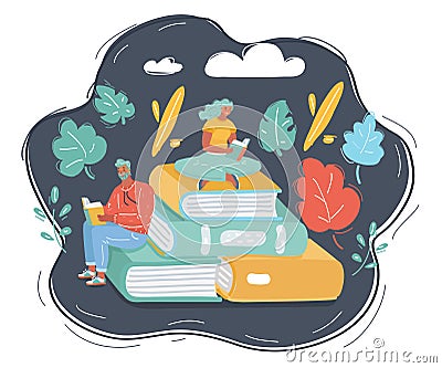 Young stylish male and female readers. Vector Illustration