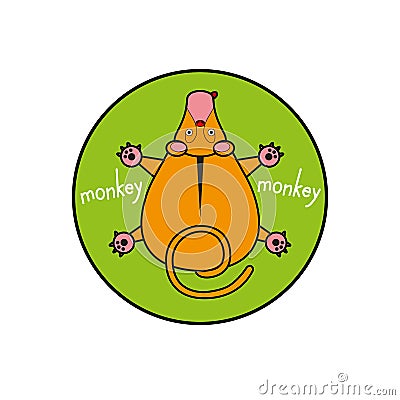 Cartoon vector monkey. marmoset top view. Inscribed in a circle as an emblem green background. Vector Illustration