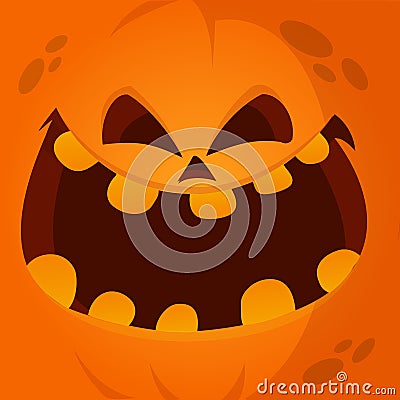 Cartoon vector monster pumpkin face. Cute square avatar and icon. Vector Illustration