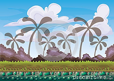 Cartoon vector nature landscape background with separated layers for game art and animation game design asset Vector Illustration