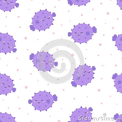 cartoon vector seamless pattern with cute blowfish Vector Illustration