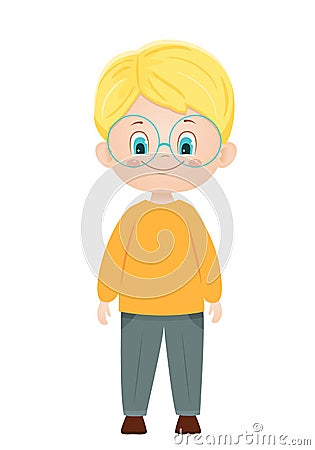 Cartoon vector smiling blond boy with glasses Vector Illustration