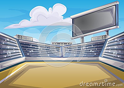 Cartoon vector Stadium Background Score Board Empty Field Vector Illustration