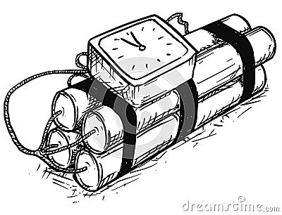 Cartoon Vector of Time Bomb with Analog Alarm Clock Vector Illustration