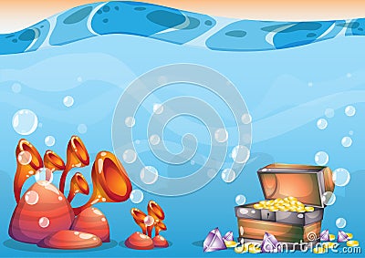 Cartoon vector underwater treasure background with separated layers for game art and animation game Vector Illustration