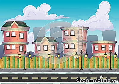 Cartoon vector urban landscape with separated layers Vector Illustration