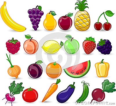 Cartoon vegetables and fruits,vector Vector Illustration