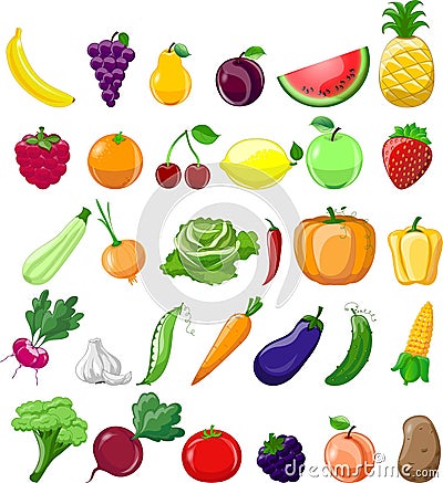 Cartoon vegetables and fruits icons,vector Vector Illustration