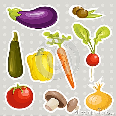 Cartoon vegetables stickers Vector Illustration