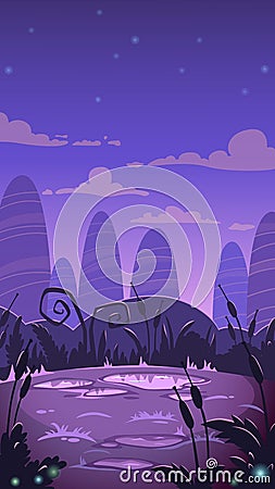 Cartoon vertical night landscape illustration Cartoon Illustration