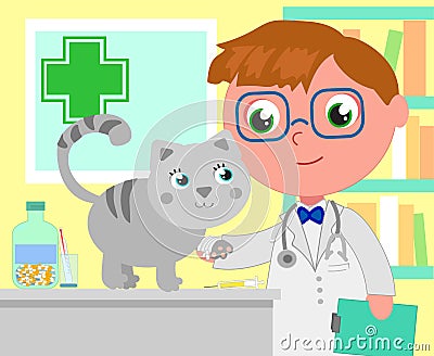 Cartoon vet office with dog Vector Illustration