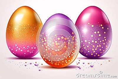 Cartoon vibrantly easter eggs gradient purple, pink and orange colors with glitter Stock Photo