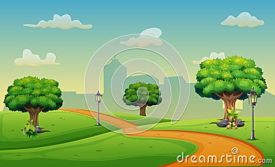 Cartoon view of the road to the city Vector Illustration