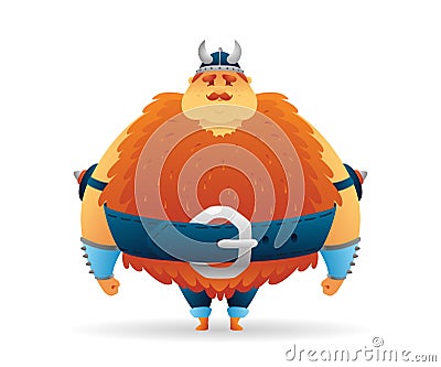 Cartoon viking cute fat character. Funny cartoon. Vector illustration isolated Vector Illustration