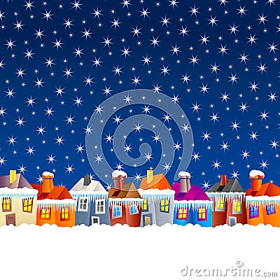 Cartoon village houses in winter Vector Illustration