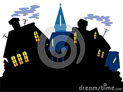 Cartoon village skyline Vector Illustration