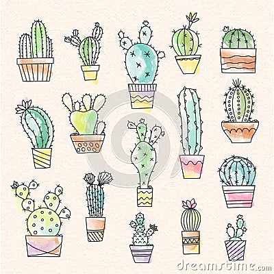 Cartoon vintage cactus illustration Vector Illustration