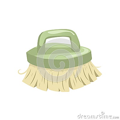 Cartoon vintage trendy icon of cleaning bristle brush. Housework vector simple gradient icon. green handle. Vector Illustration