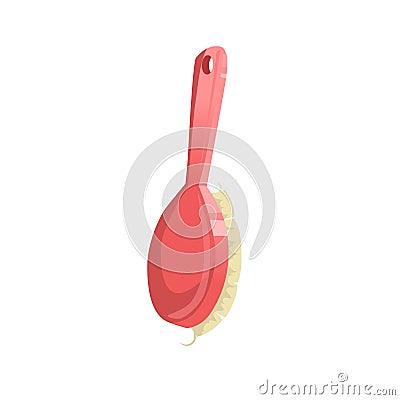 Cartoon vintage trendy icon of cleaning bristle brush. Housework vector simple gradient icon. Red shiny brush with simple gradient Vector Illustration