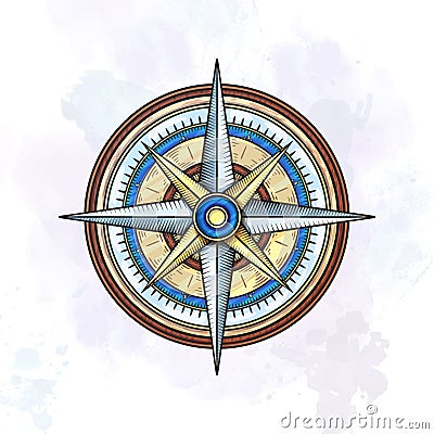 Cartoon vintage wind rose. Vector Illustration