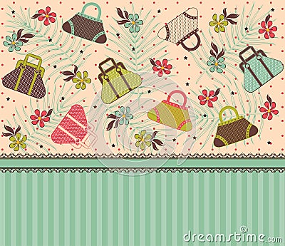 Cartoon vintage woman's bags Vector Illustration