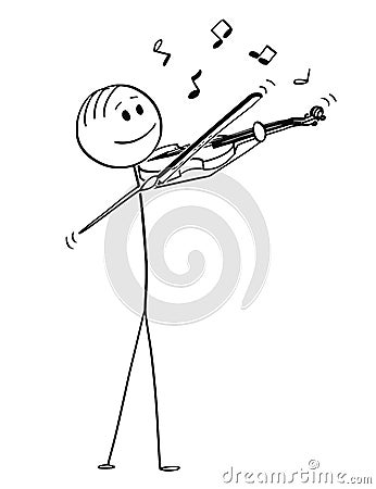 Cartoon of Violinist Playing Music on Violin Vector Illustration