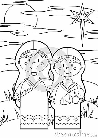 Cartoon Virgin Mary and Joseph Vector Illustration