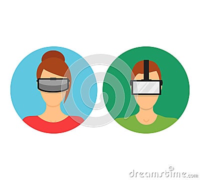 Cartoon Virtual Reality Glasses Avatars Set. Vector Vector Illustration