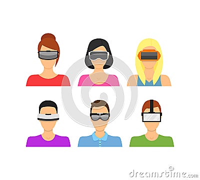 Cartoon Virtual Reality Glasses Avatars Set. Vector Vector Illustration