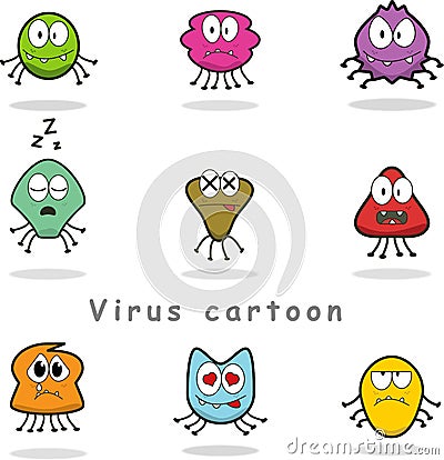 cartoon virus and bacteria characters with different shapes and interchangeable expressions Vector Illustration