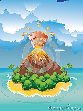 Cartoon Volcano Eruption Vector Illustration