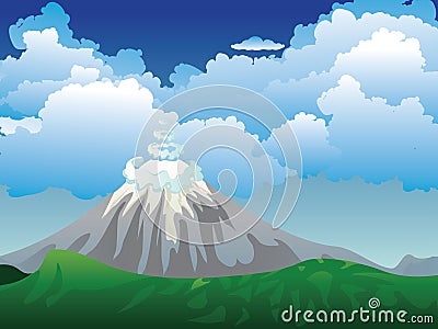 Cartoon Volcano Island Vector Illustration