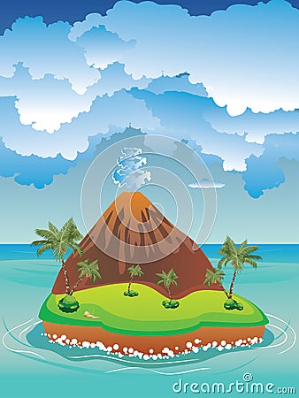 Cartoon Volcano Island Vector Illustration