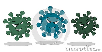 Cartoon vruses with different facial expressions. Evil bacteria and dangerous microorganisms. Vector isolated on white background Vector Illustration