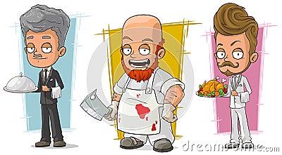 Cartoon waiter and butcher character vector set Vector Illustration