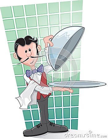 Cartoon Waiter Vector Illustration