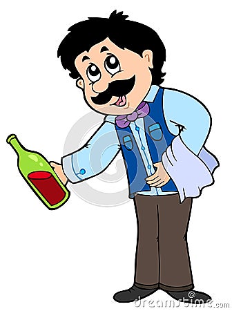 Cartoon waiter serving wine Vector Illustration