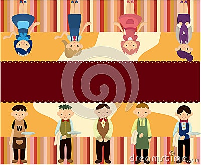 Cartoon waiter and waitress card Vector Illustration